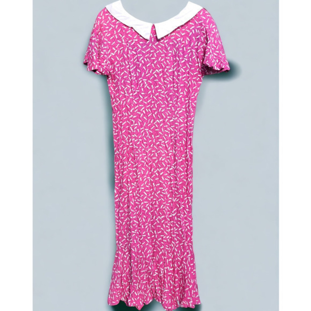 Vintage Joli Coeur by Jan Pink Confetti Print V-Neck Collar Maxi‎ Hi Low Dress